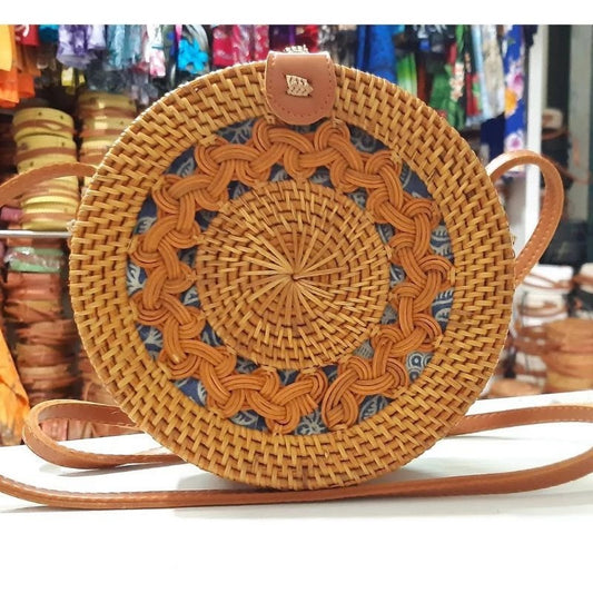 Boho Rattan Circle Bag Handmade