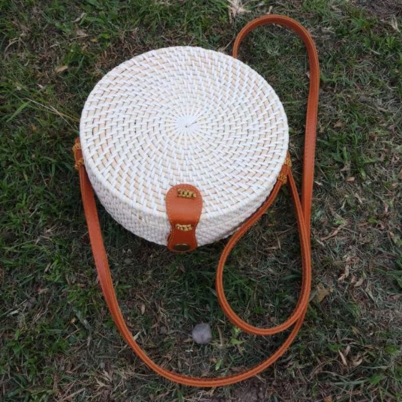 Boho Rattan Circle Bag Handmade