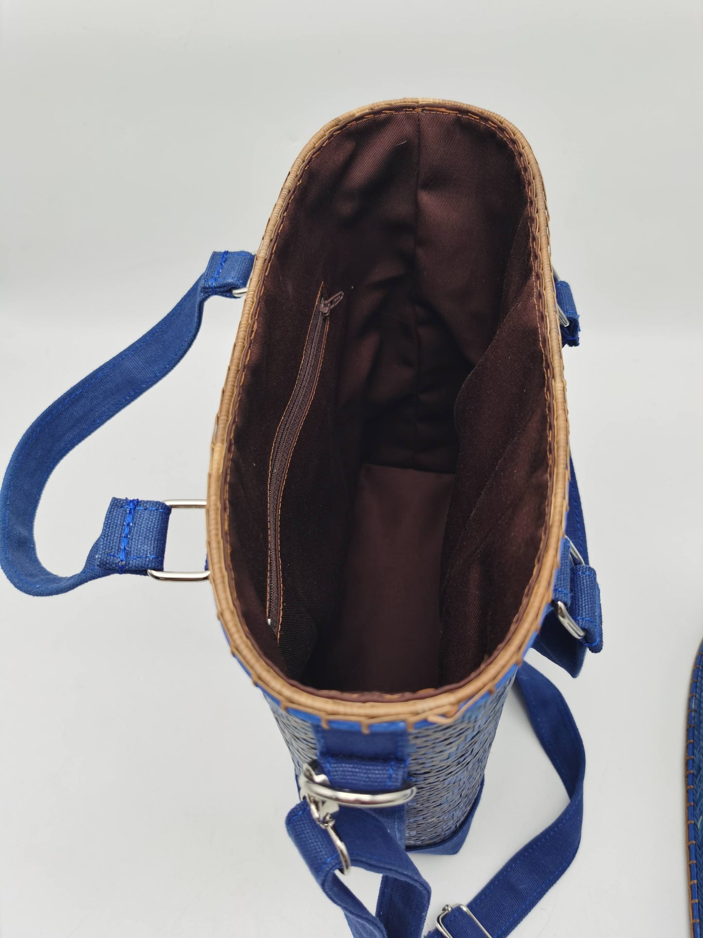 Ethnic Blue Bamboo Weave Sling Tote