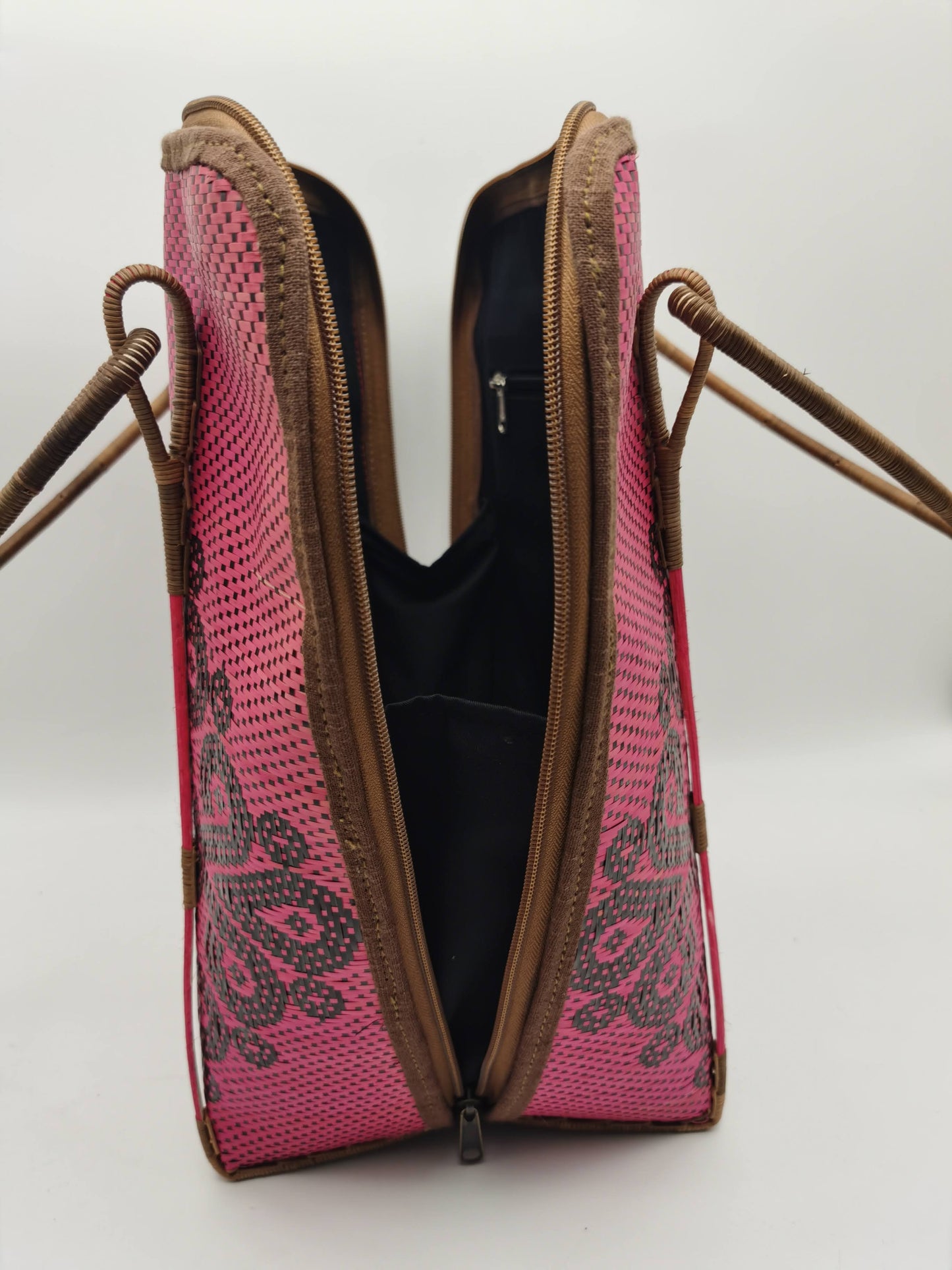 Ethnic Red Bamboo Weave Tote Bag