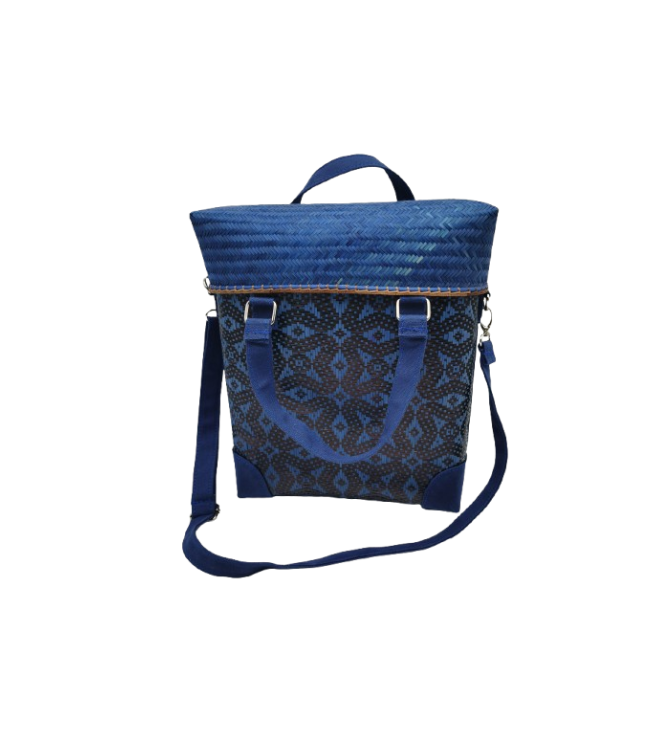 Ethnic Blue Bamboo Weave Sling Tote