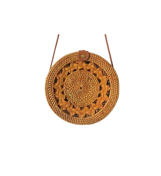 Boho Rattan Circle Bag Handmade