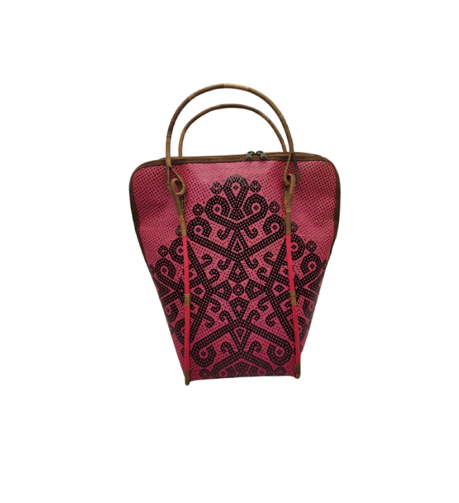 Ethnic Red Bamboo Weave Tote Bag