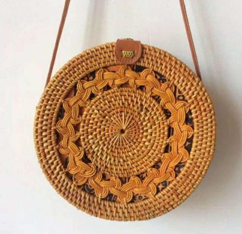 Boho Rattan Circle Bag Handmade