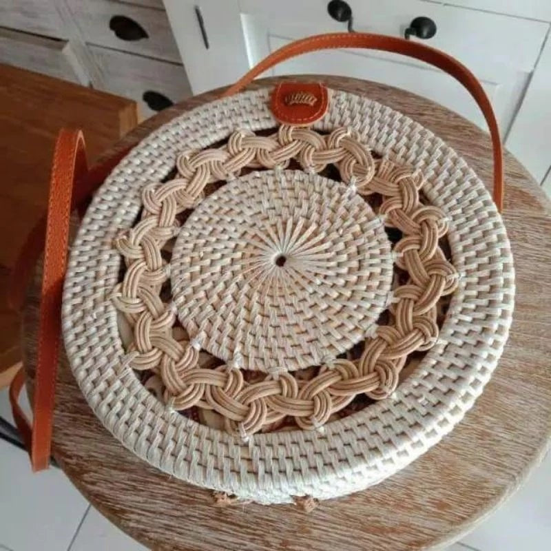 Boho Rattan Circle Bag Handmade