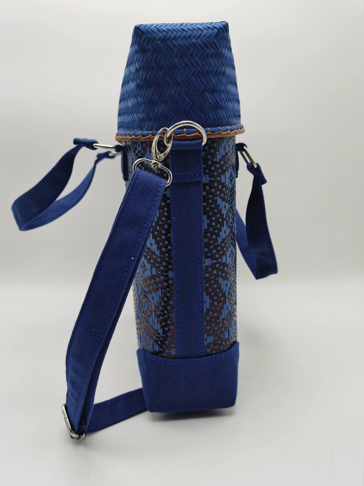 Ethnic Blue Bamboo Weave Sling Tote