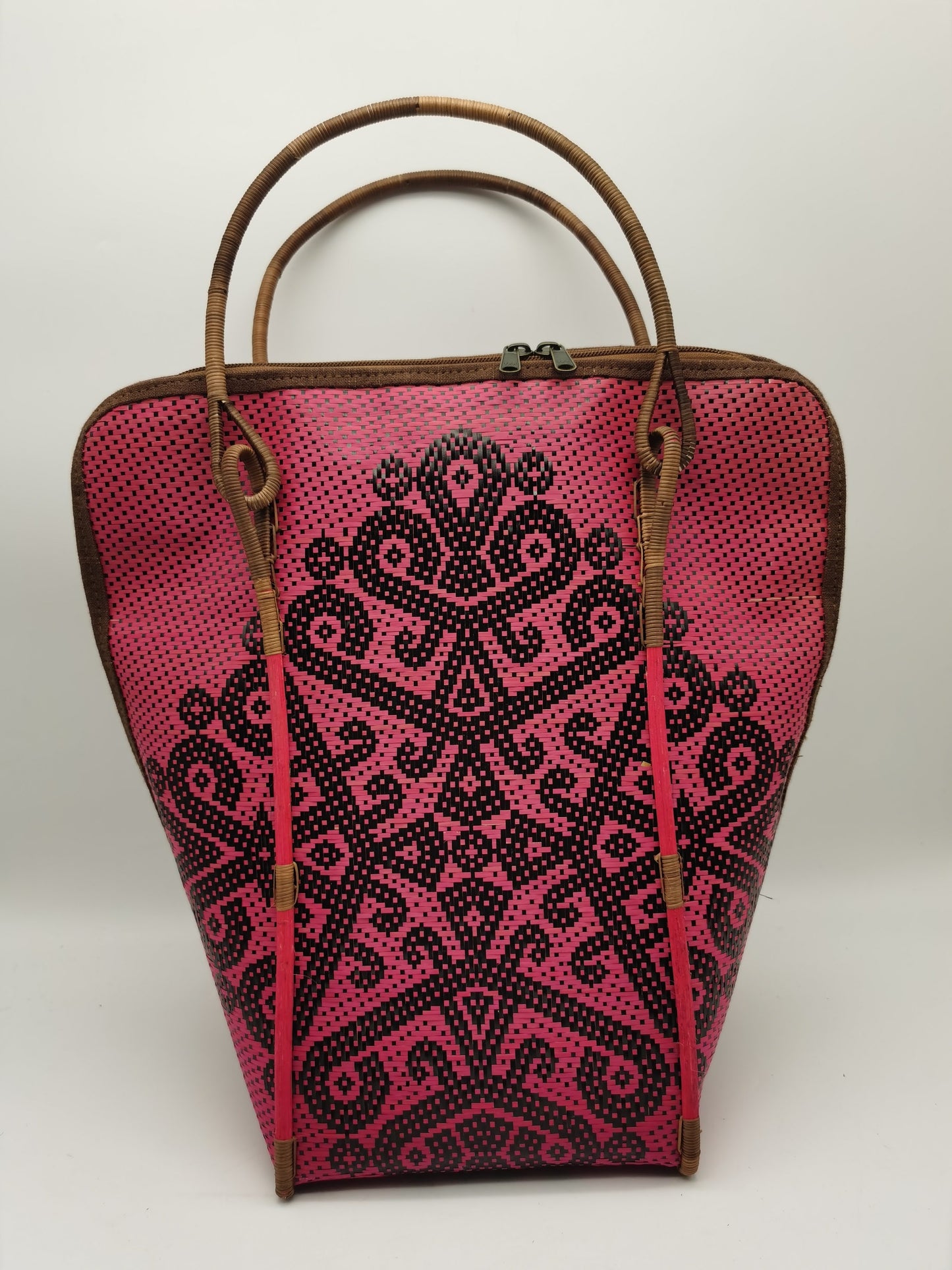 Ethnic Red Bamboo Weave Tote Bag