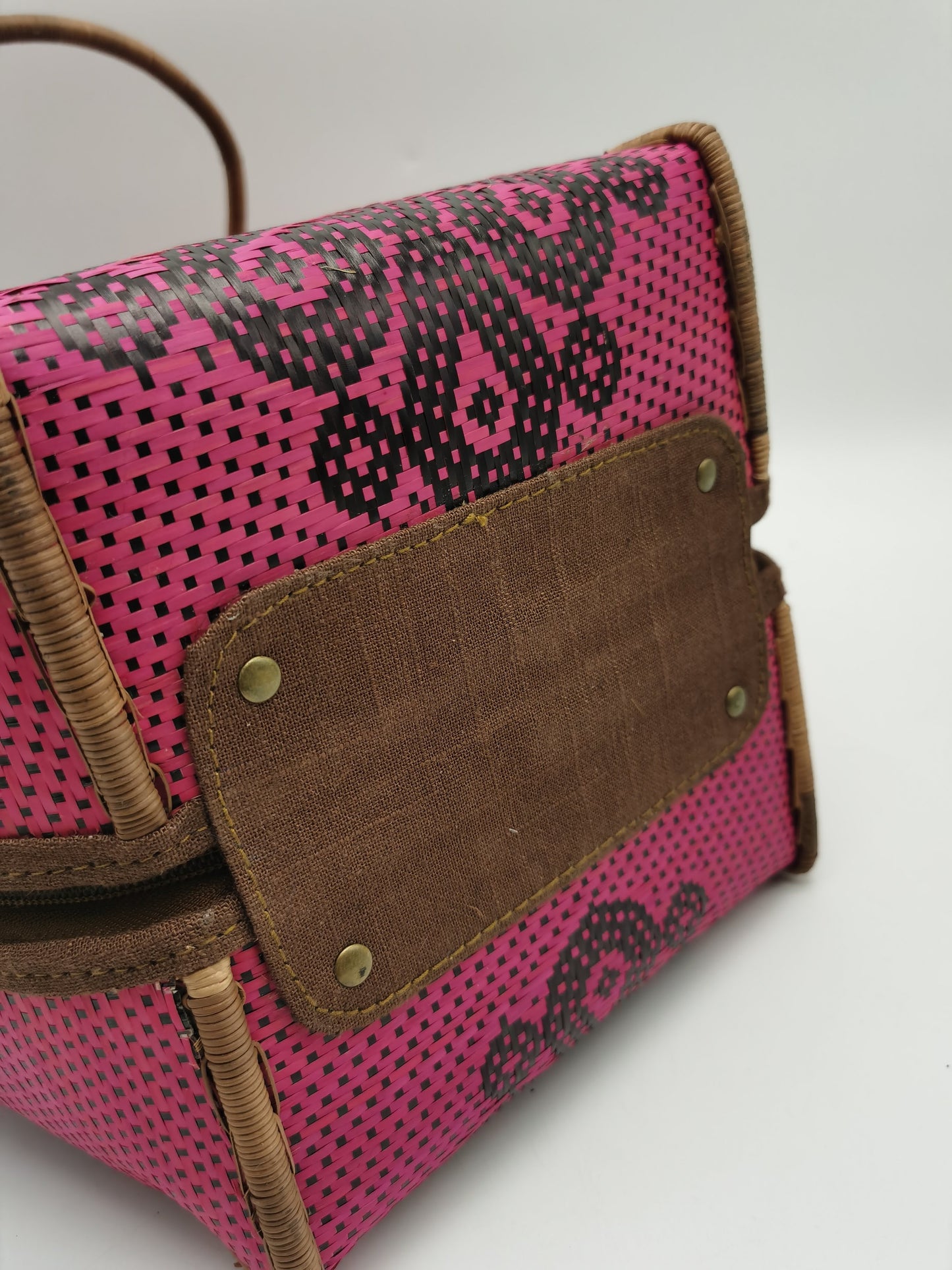 Ethnic Red Bamboo Weave Tote Bag